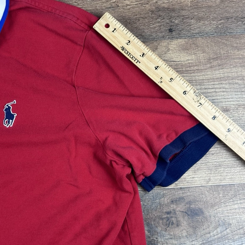 Polo Ralph Lauren Big Logo Red Polo Shirt Men's Size L Color block Collar - Picture 9 of 10